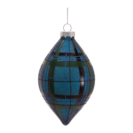 Melrose Ball & Finial Plaid Glass Ornaments Set